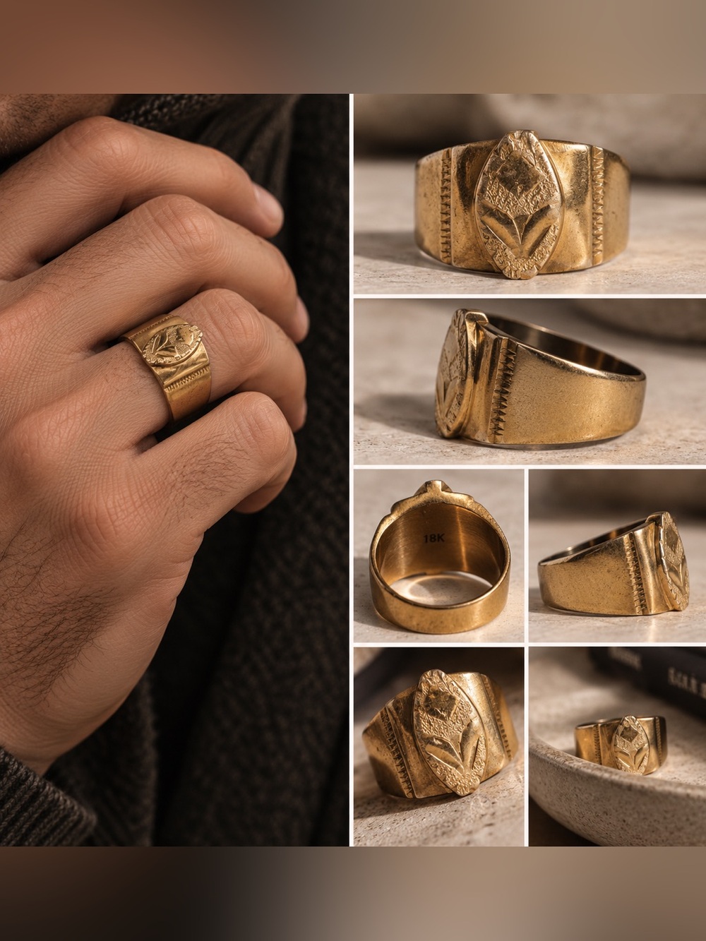 Vintage 18K Gold-Plated Signet Ring Size 11.5 | Chunky Unisex Statement Ring